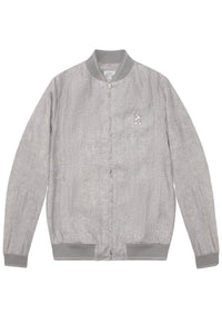 Blouson aviateur à col côtelé chiné en lin - Gris