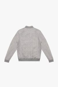 Blouson aviateur à col côtelé chiné en lin - Gris