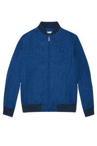Bomber with embroidered linen logo - Blue