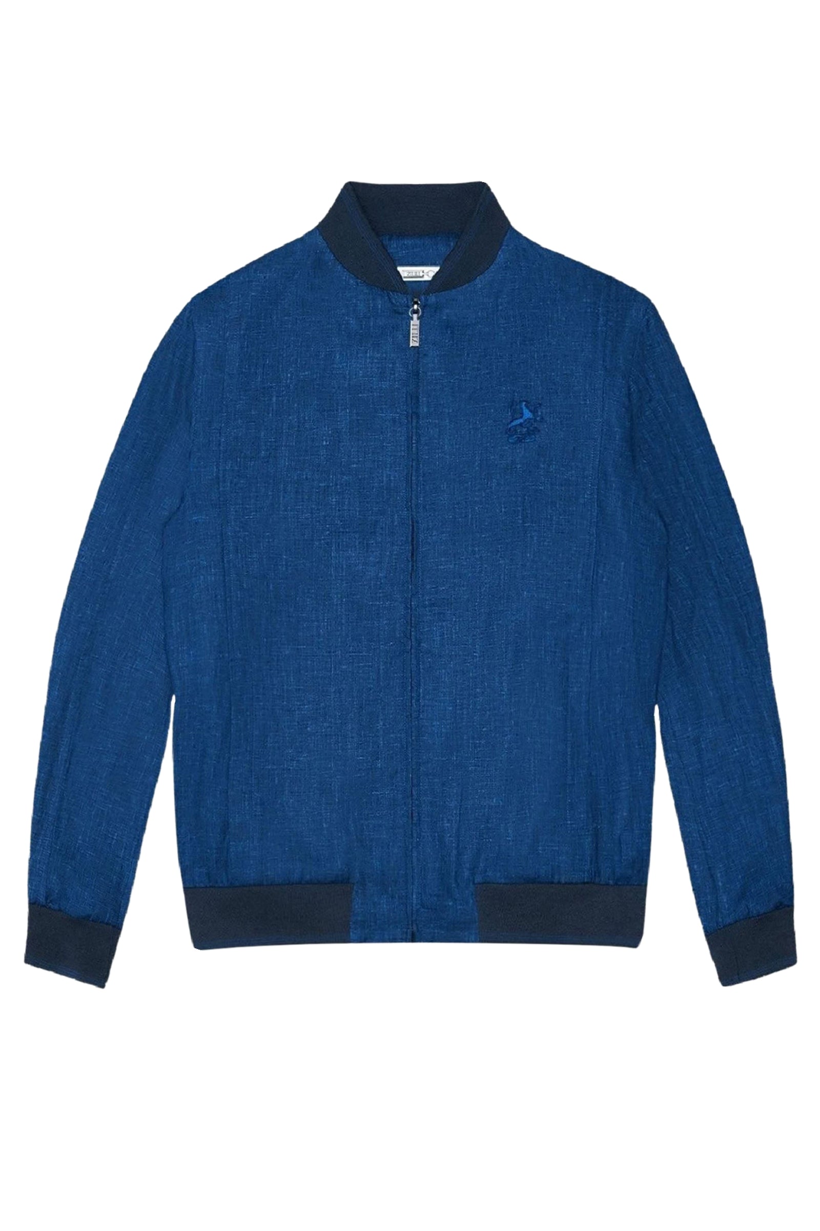 Bomber with embroidered linen logo - Blue