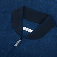 Bomber with embroidered linen logo - Blue