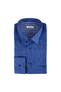 Chemise à intérieur rayé en lin - Blue
