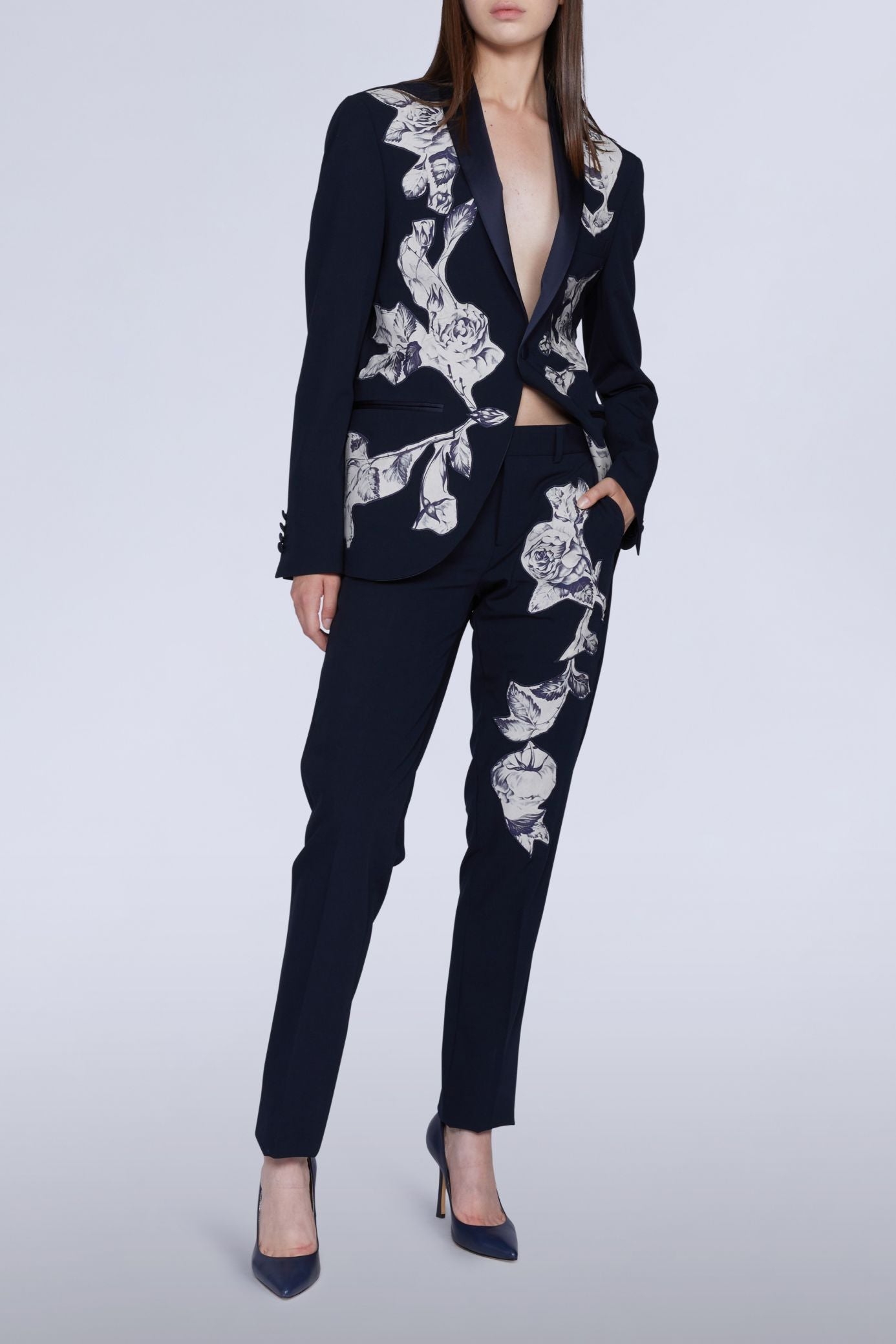 NEW OFFER VESTE SMOKING AVEC INSERTS COTON FLEURIS