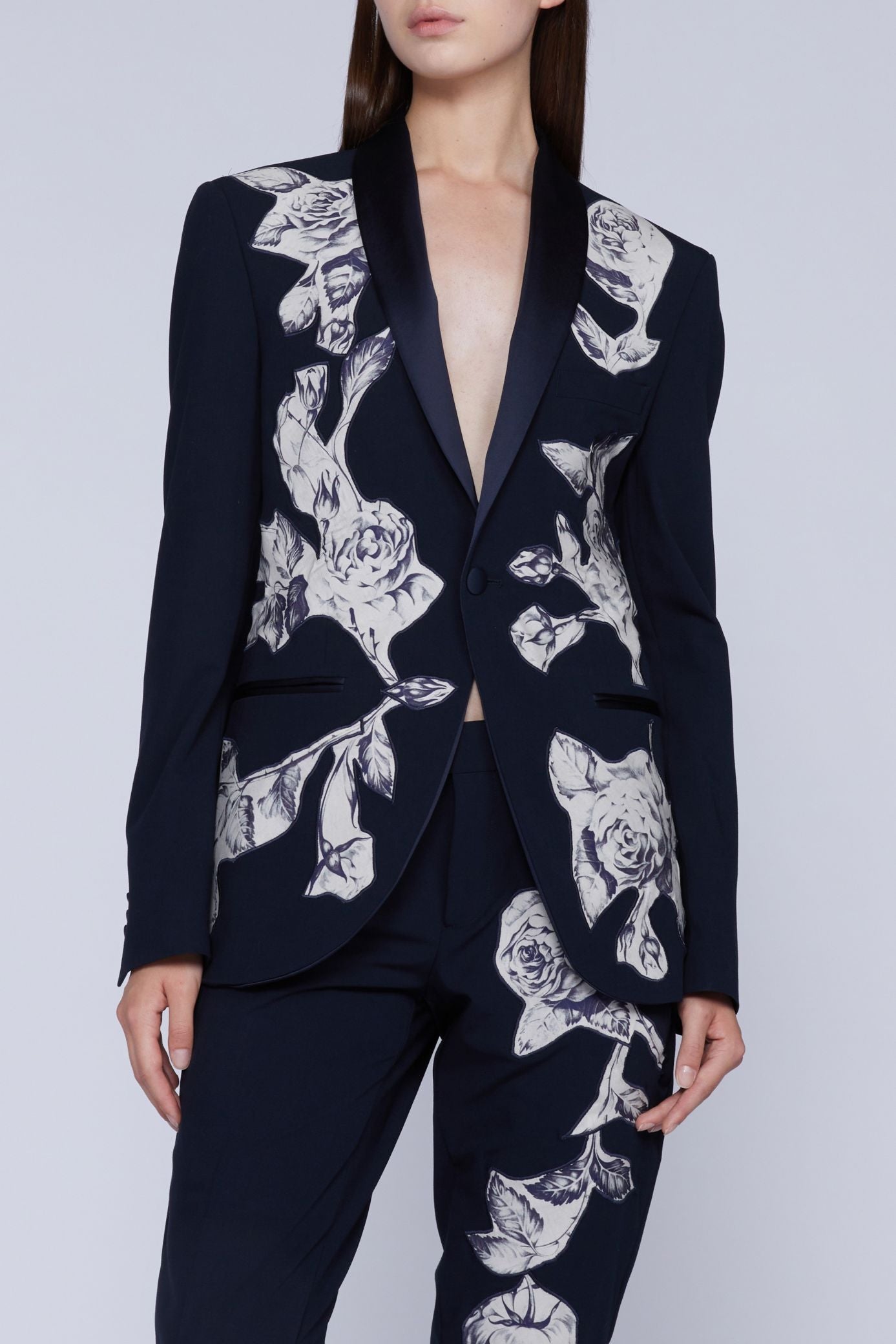 NEW OFFER VESTE SMOKING AVEC INSERTS COTON FLEURIS