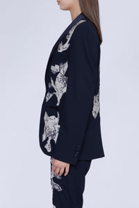 NEW OFFER VESTE SMOKING AVEC INSERTS COTON FLEURIS