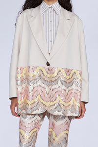 VESTE OVERSIZE 1 BOUTON AVEC PAILLETTES ROSES ET JAUNES