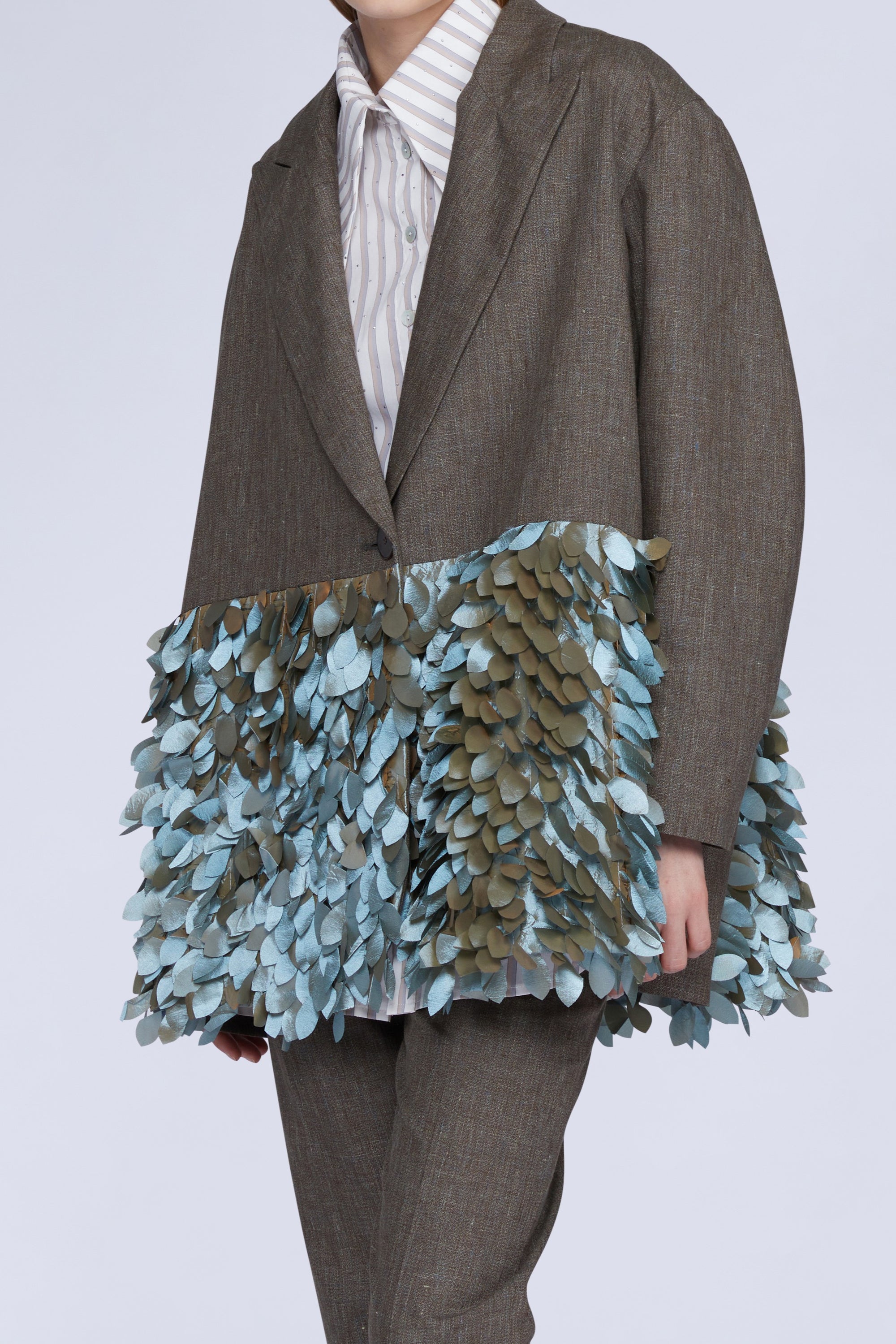 Veste à plumes en lin - Marrone Fantasia