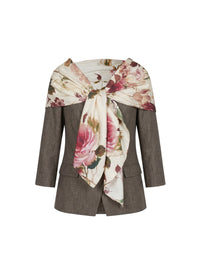 Veste sans col et foulard - Marrone Fantasia