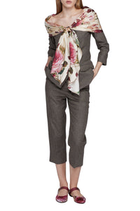 Veste sans col et foulard - Marrone Fantasia