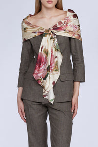 NEW OFFER VESTE SANS COL ET FOULARD ROSES