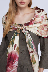 NEW OFFER VESTE SANS COL ET FOULARD ROSES