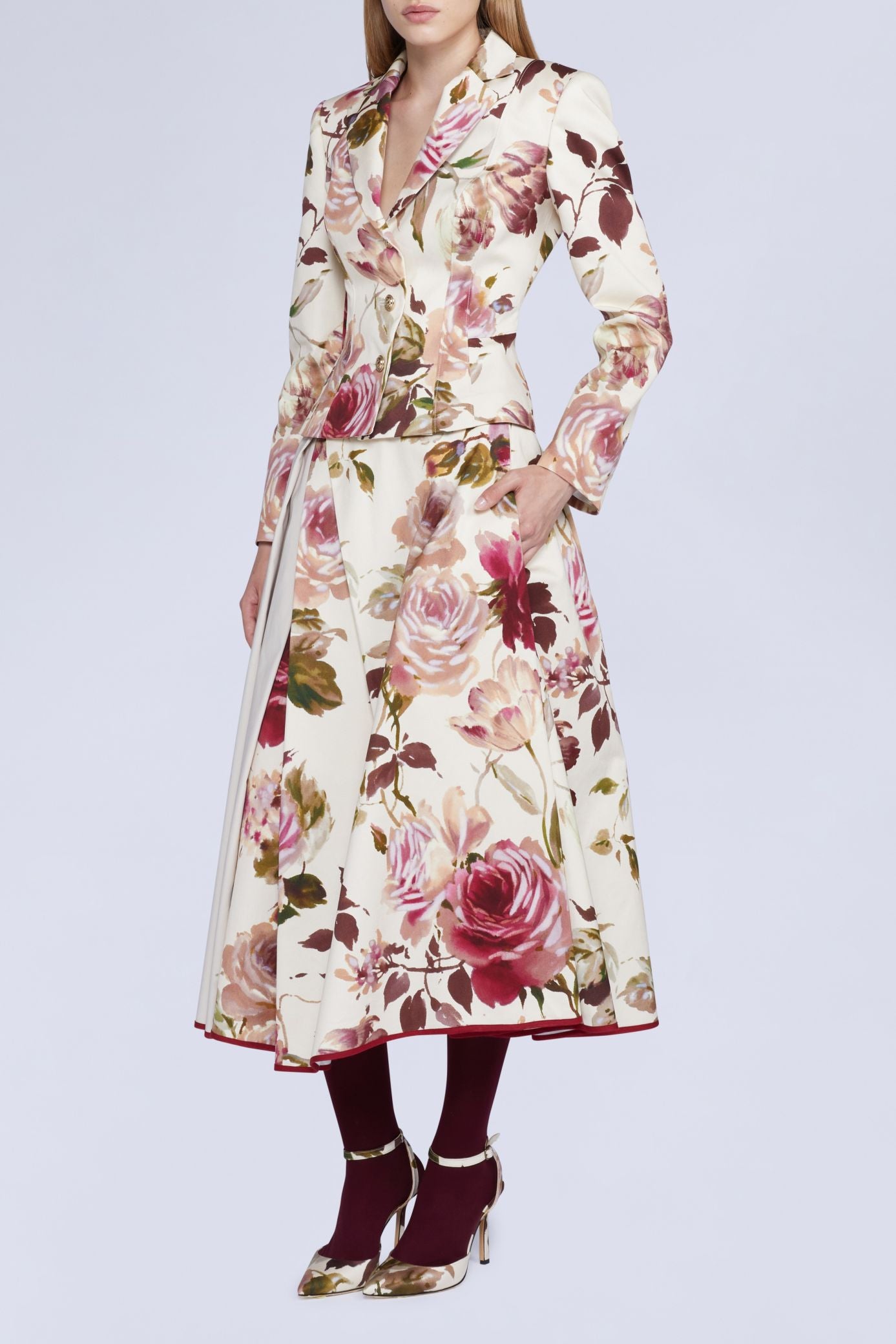 NEW OFFER VESTE SLIM 3 BOUTONS IMPRIMÉ ROSES