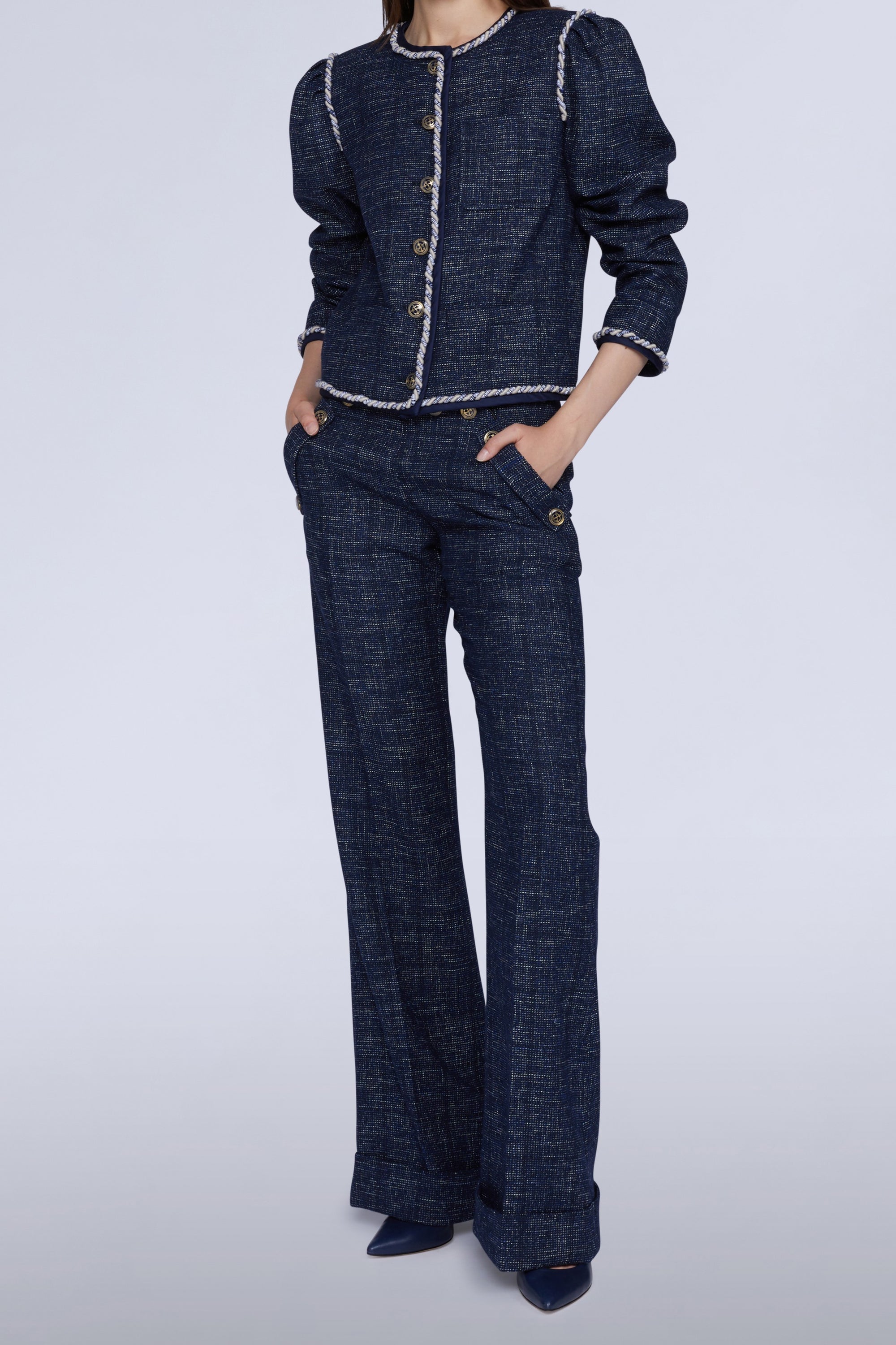VESTE CHANEL TWEED BLEUE