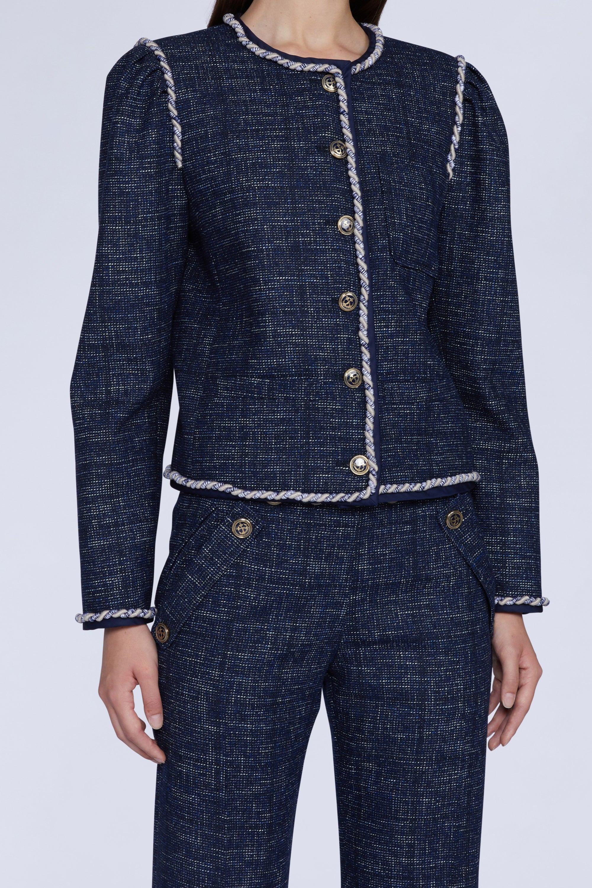 VESTE CHANEL TWEED BLEUE