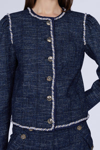 VESTE CHANEL TWEED BLEUE
