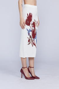 Jupe fourreauhe fleurs - Bianco & Bordeaux