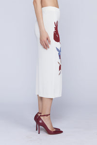 Jupe fourreauhe fleurs - Bianco & Bordeaux