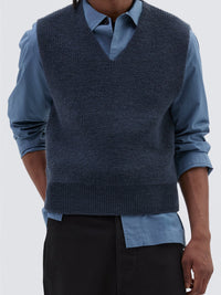 Pull sans manches côtelé en laine - Blue