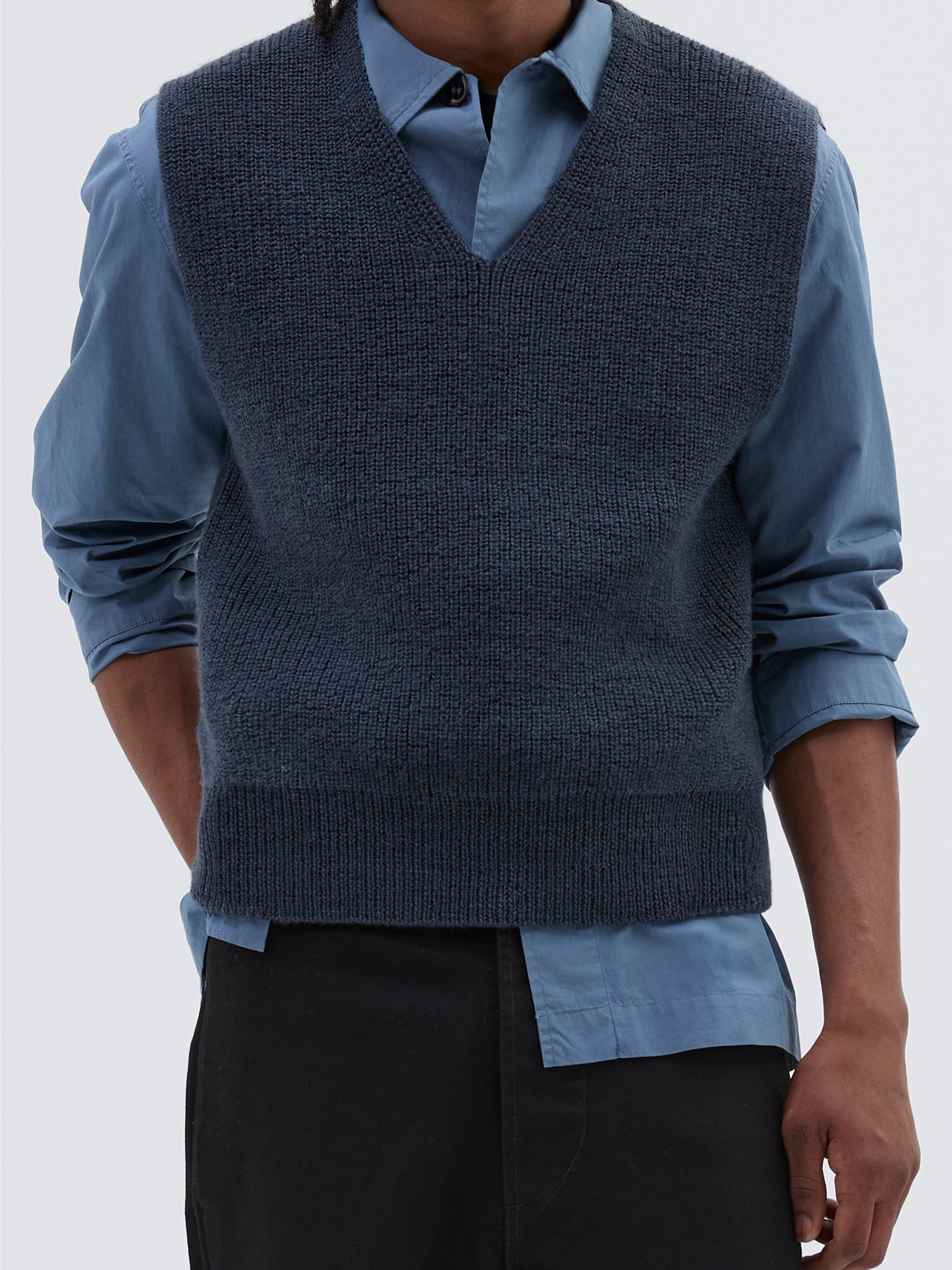 Pull sans manches côtelé en laine - Blue