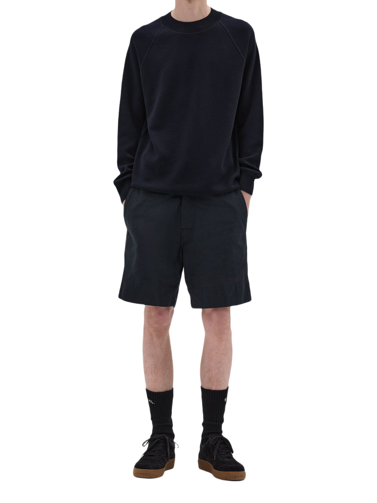 Loose-fitting, round-neck woollen jumper - Black & Navy