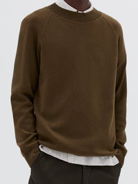 Loose-fitting, round-neck wool jumper - Green & Brown