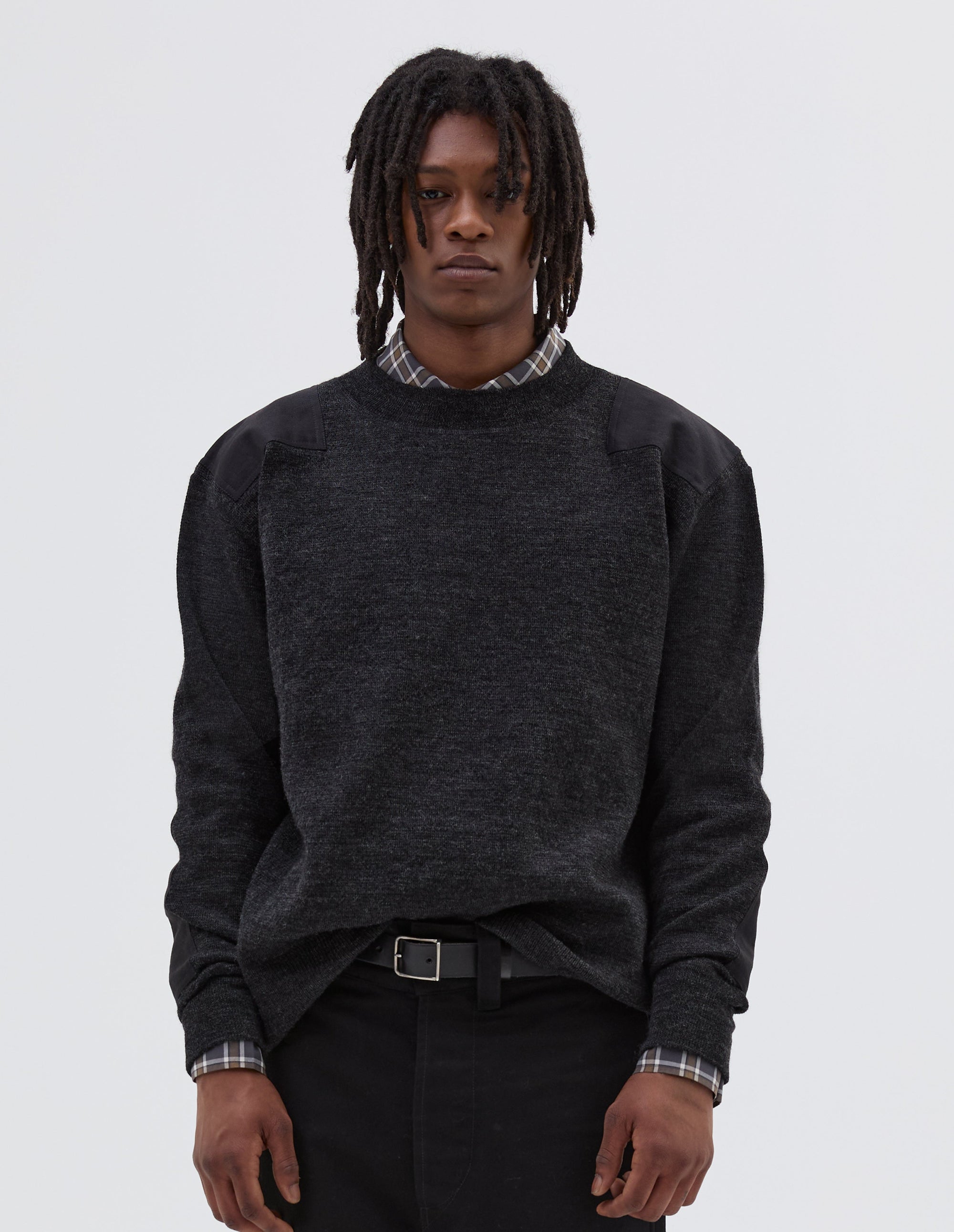 Sweat col rond avec empiècement tissé - Black & Gray