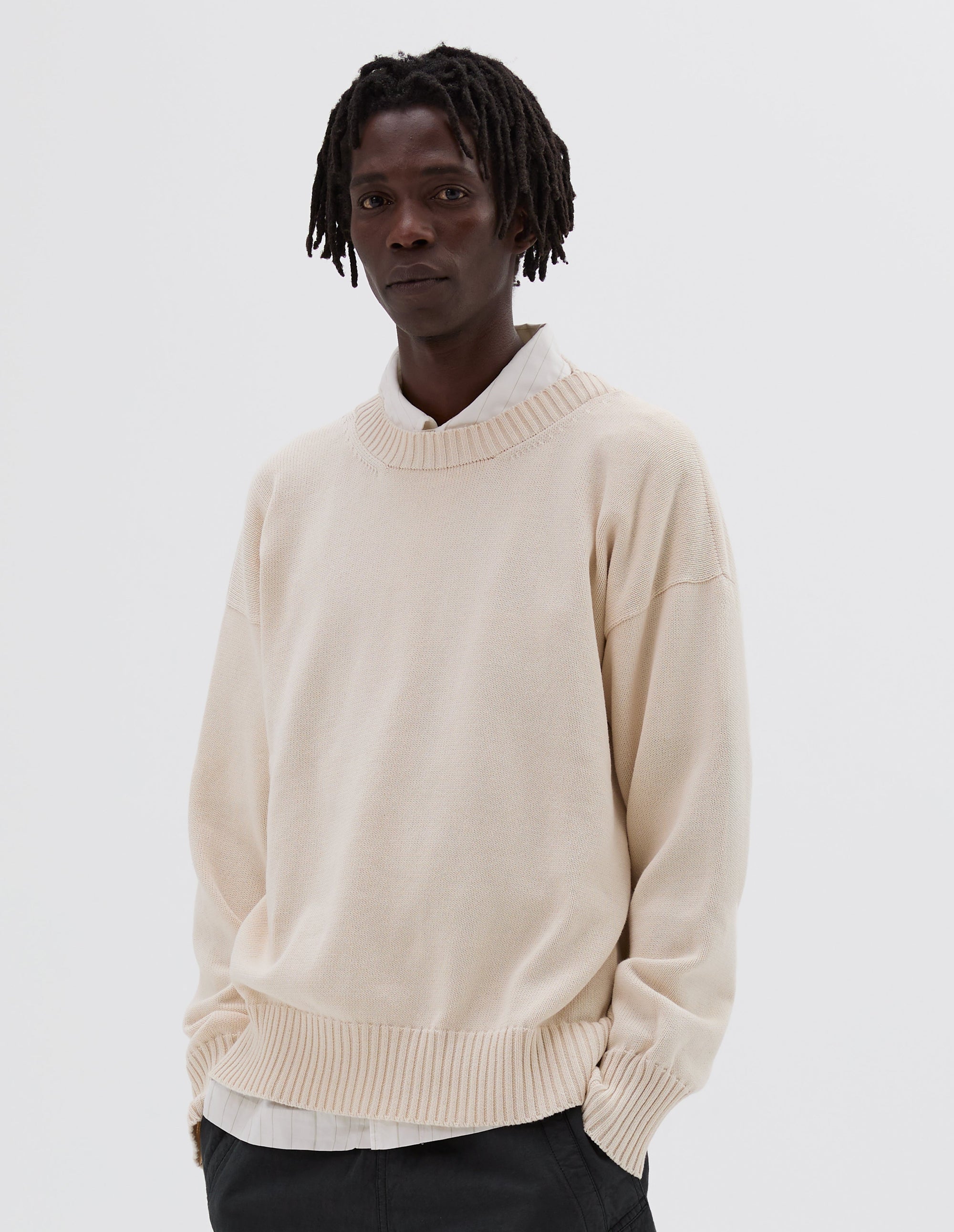 Pull col rond croisé - Beige