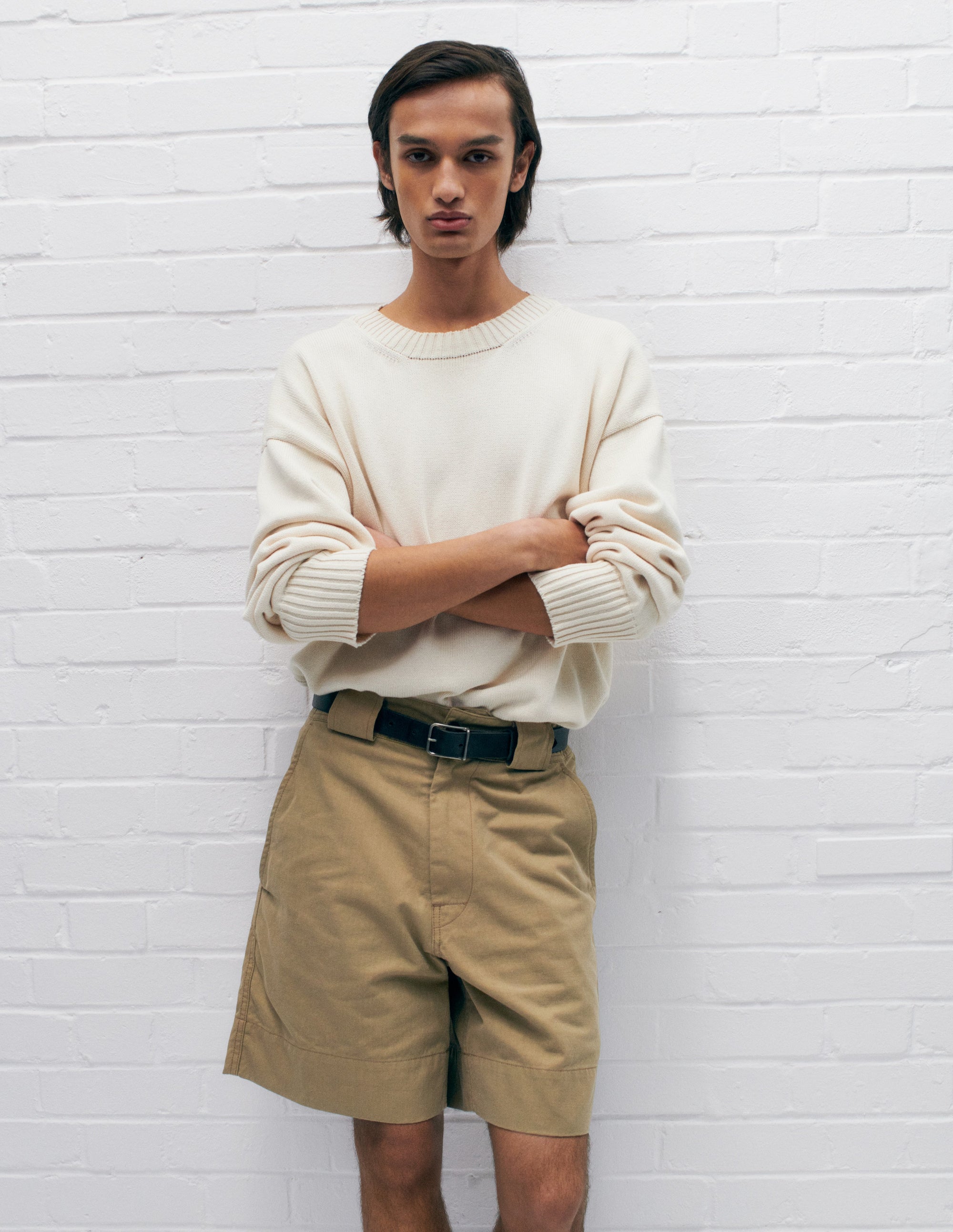 Pull col rond croisé - Beige