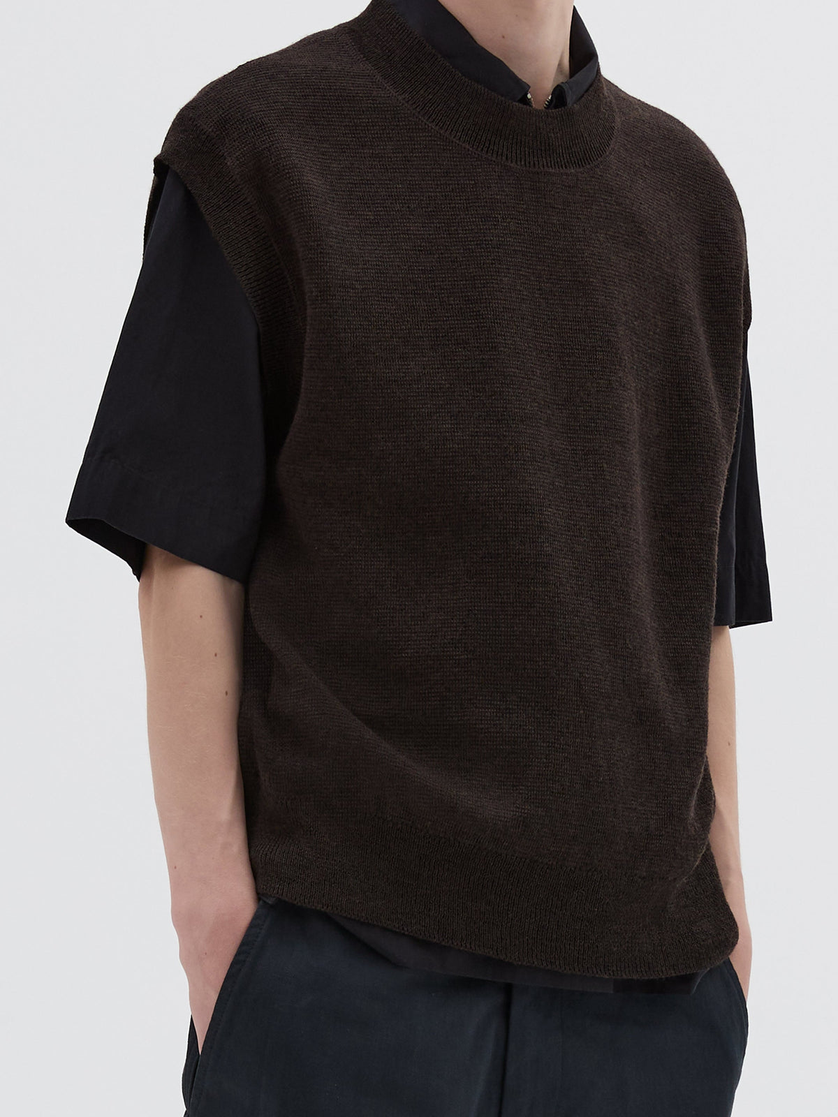 Pull ample sans manches en laine - Black & Brown
