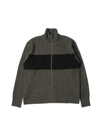 Gilet zippé à rayures en laine - Black & Green