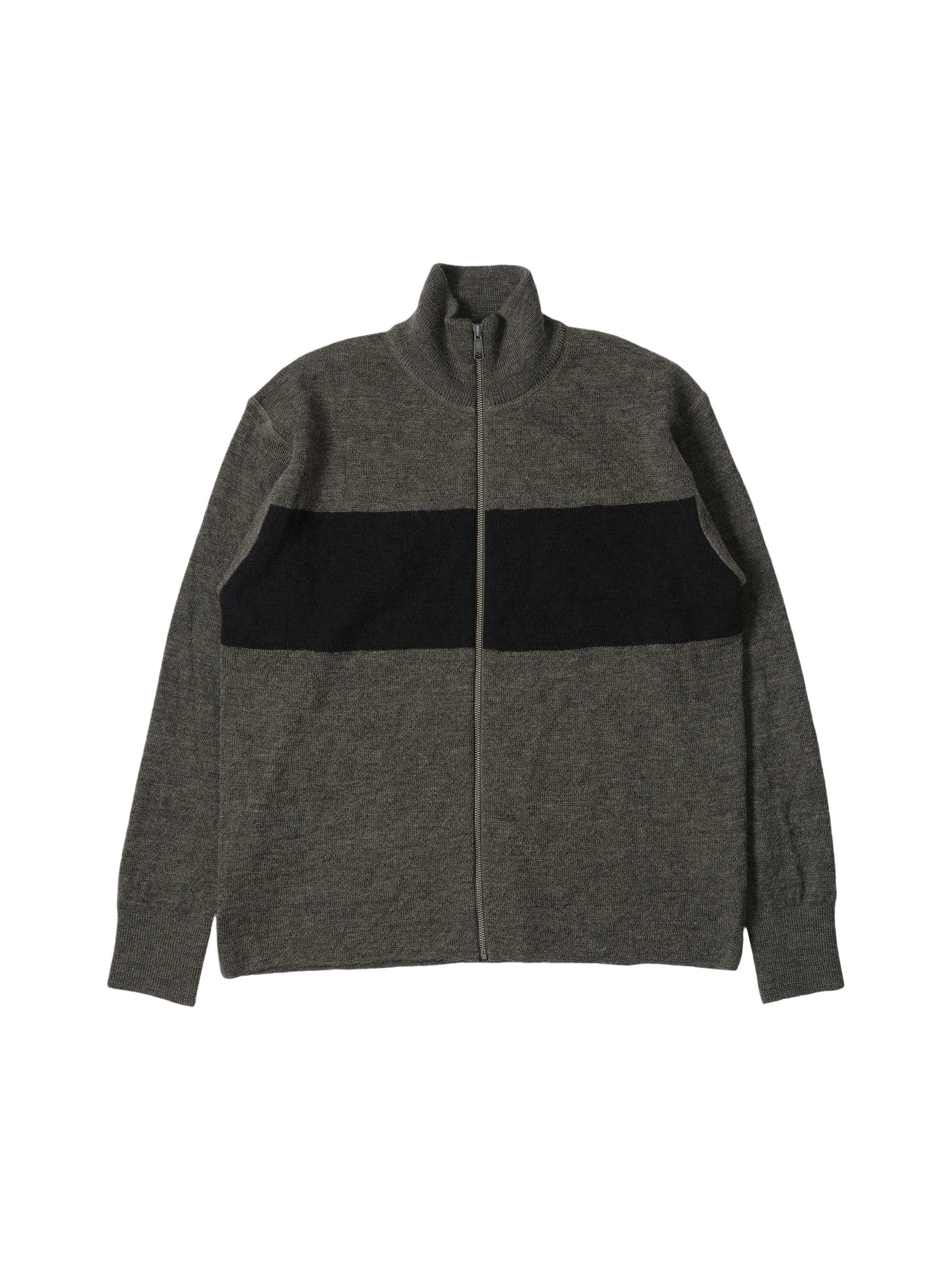Gilet zippé à rayures en laine - Black & Green