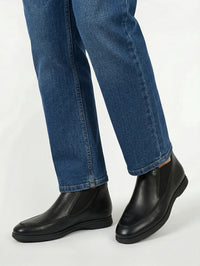 Bottines basses à surpiqûres en cuir - Noir
