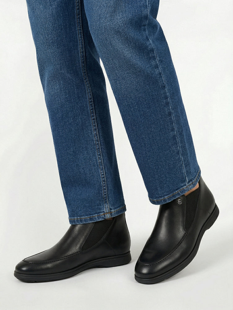 Bottines basses à surpiqûres en cuir - Noir