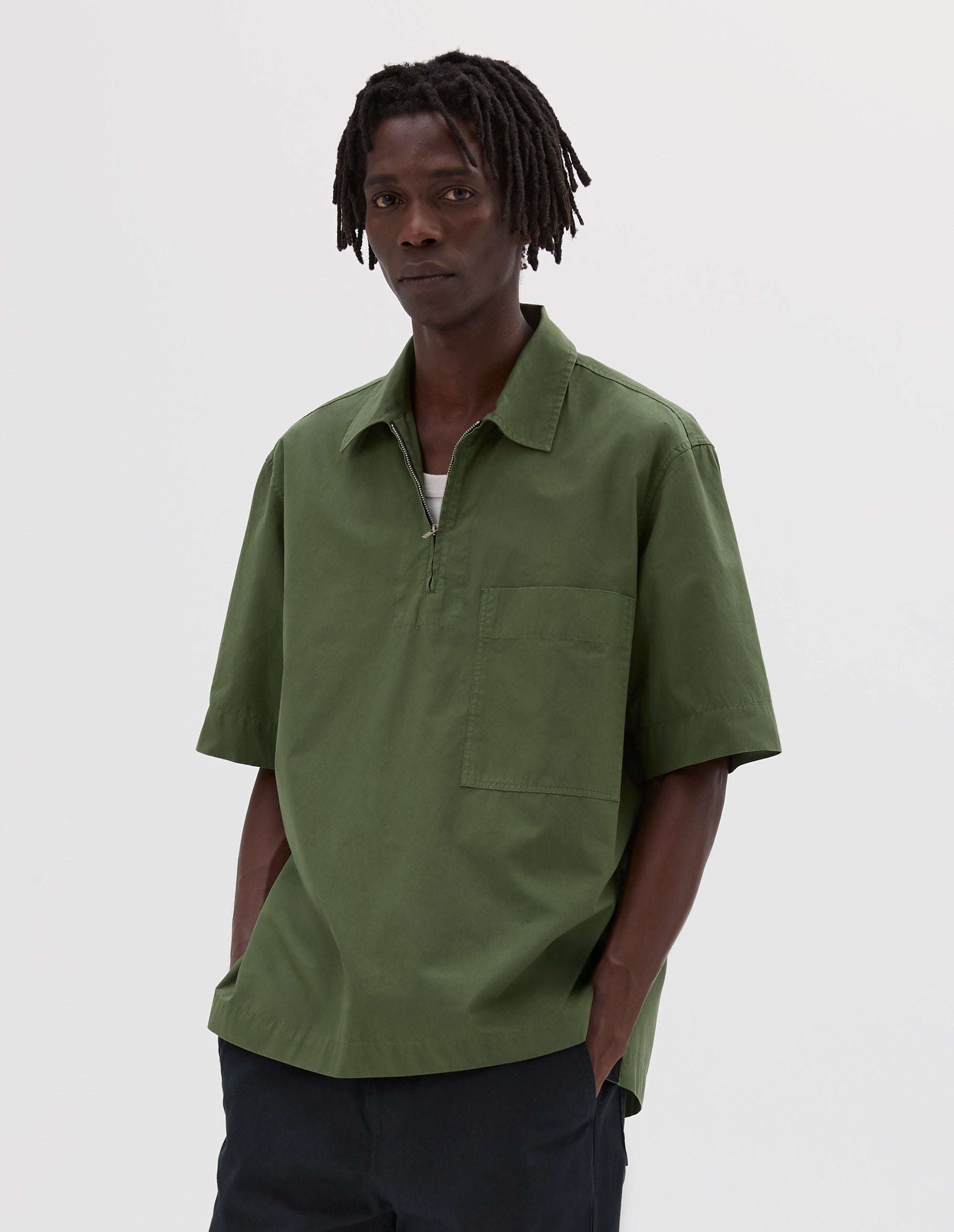 Chemise à enfiler demi-zip - Green