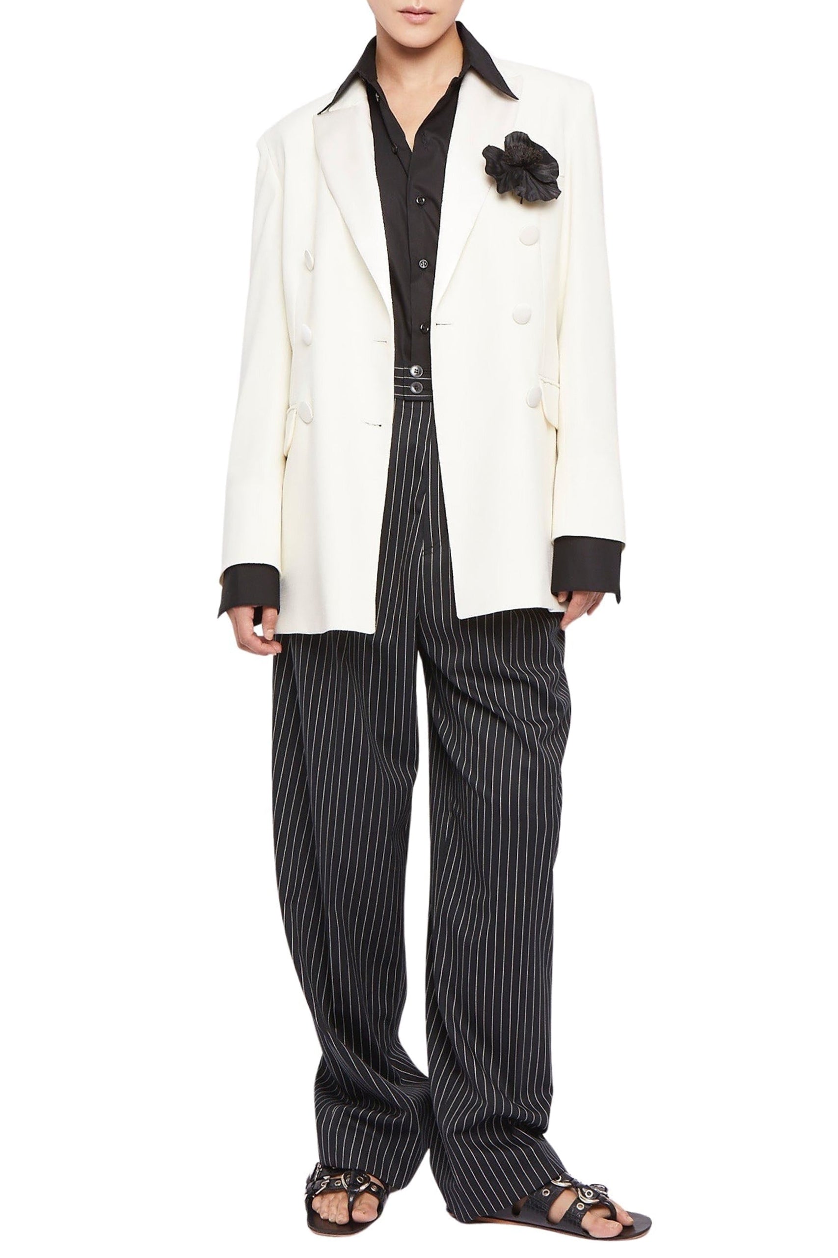 Blazer Mia à double boutonnage en laine - Ecru
