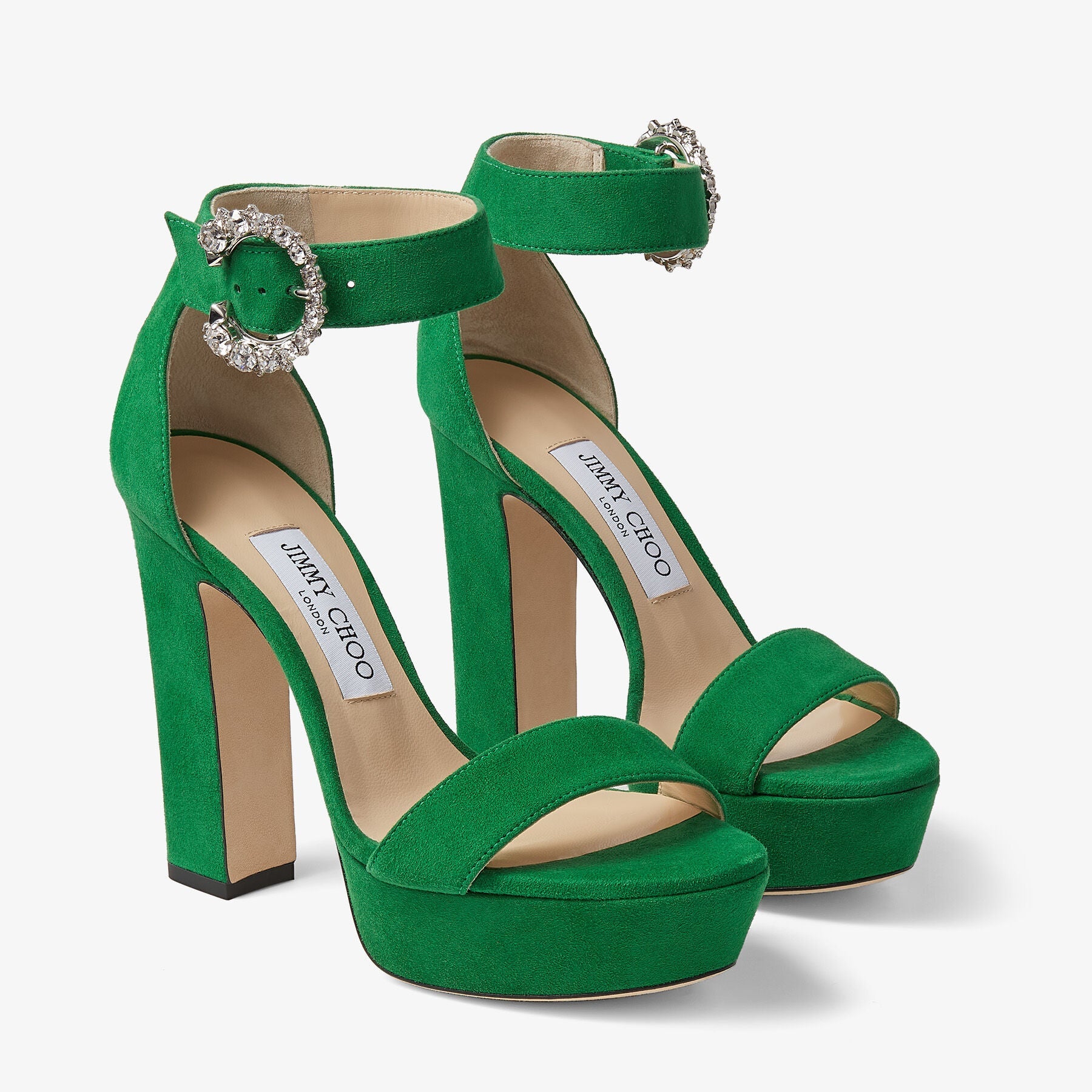Mionne 120 sandals in leather - Malachite & Crystal
