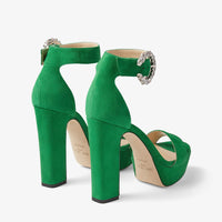 Mionne 120 sandals in leather - Malachite & Crystal