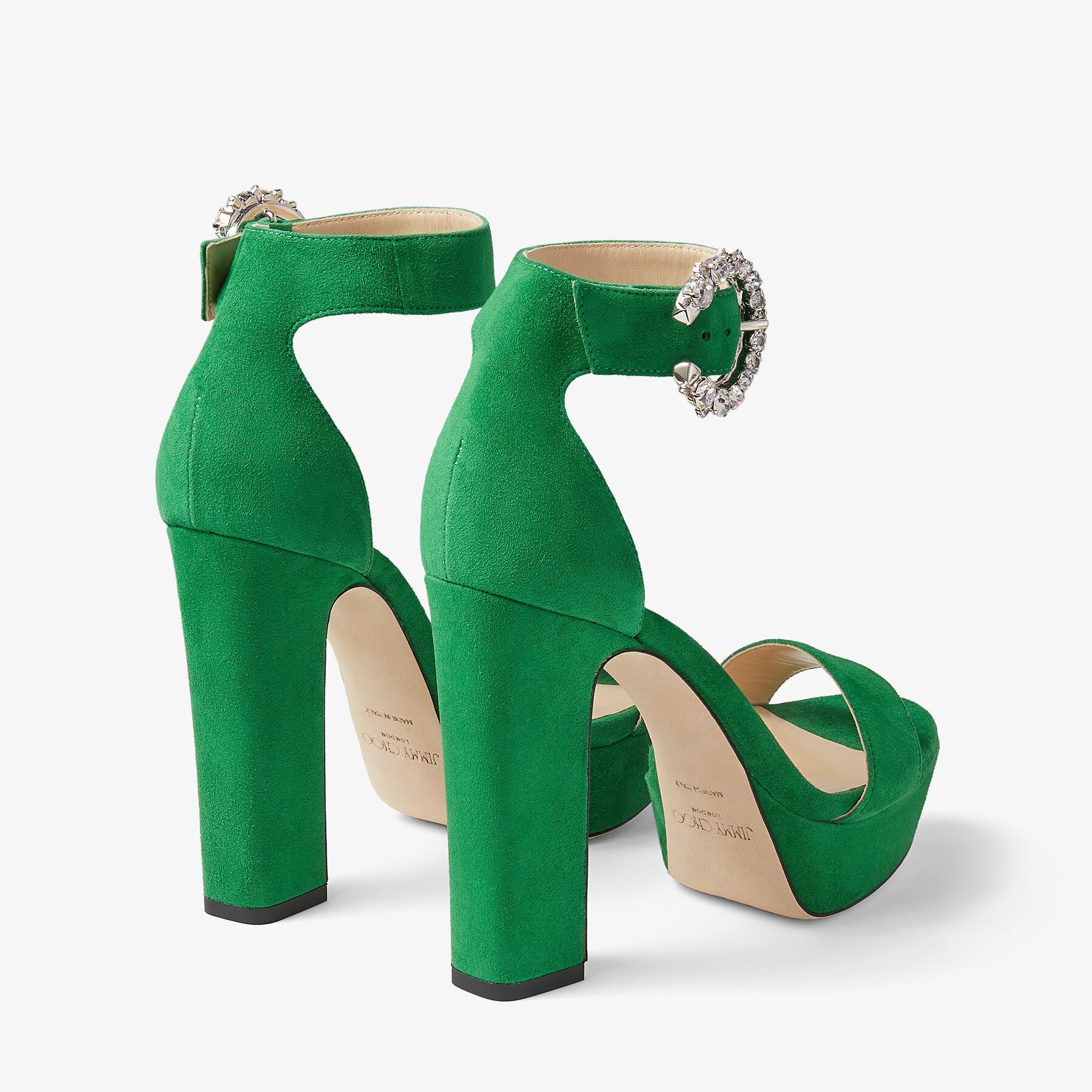 Mionne 120 sandals in leather - Malachite & Crystal