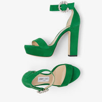 Mionne 120 sandals in leather - Malachite & Crystal