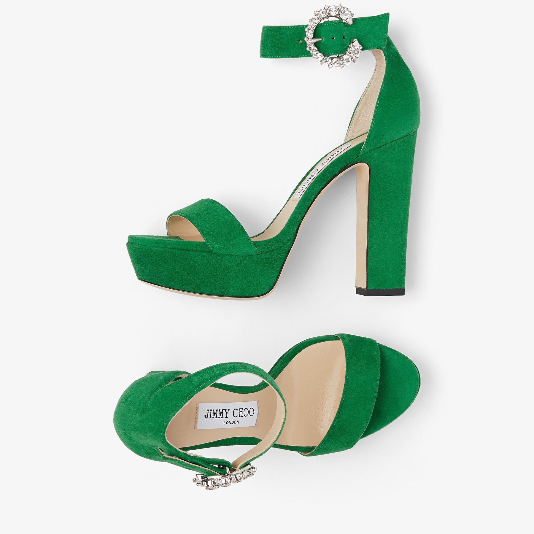 Mionne 120 sandals in leather - Malachite & Crystal