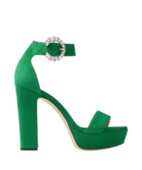 Mionne 120 sandals in leather - Malachite & Crystal