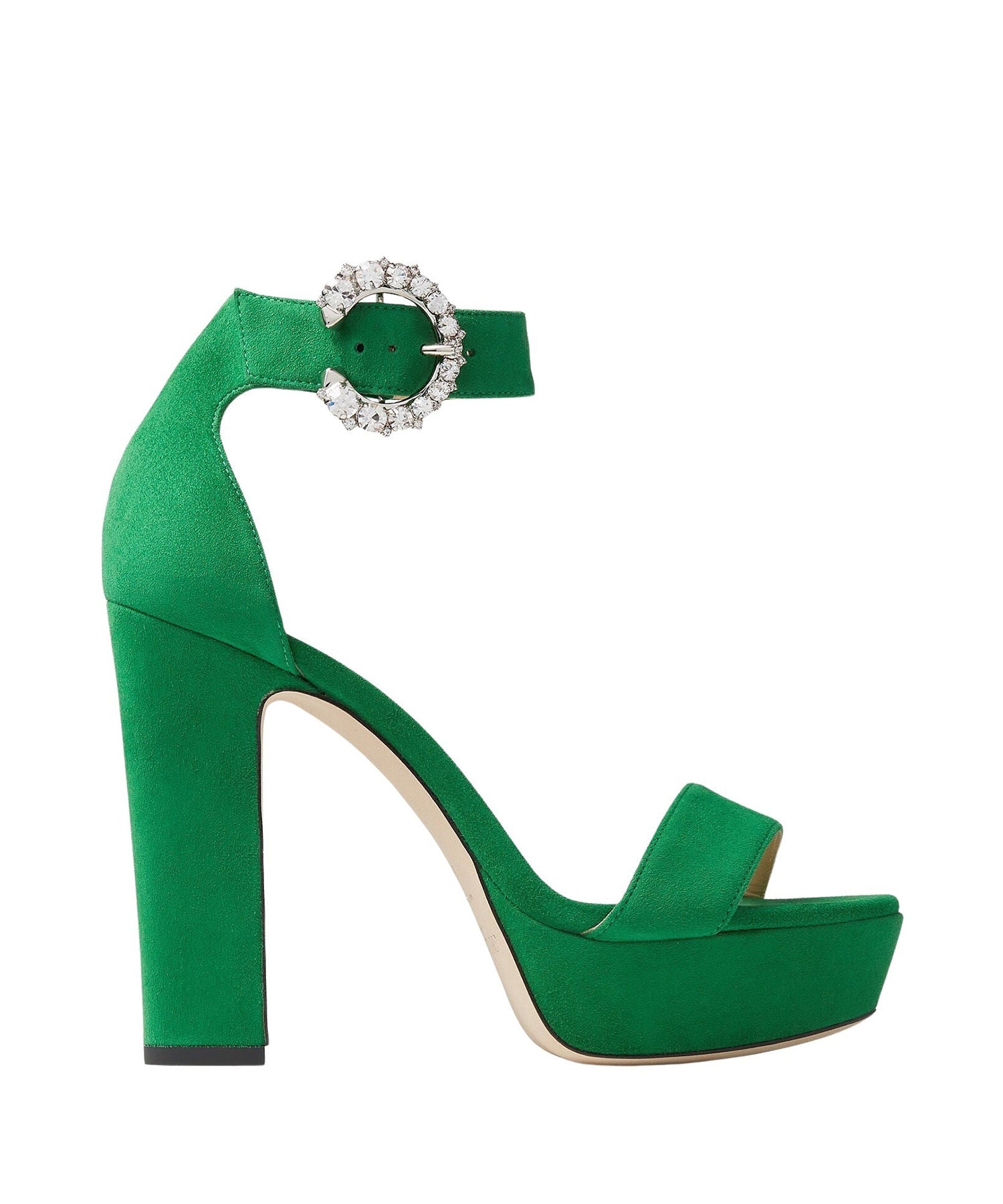 Mionne 120 sandals in leather - Malachite & Crystal