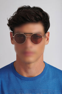 Lunettes de soleil double pont en métal - Doré & Marron