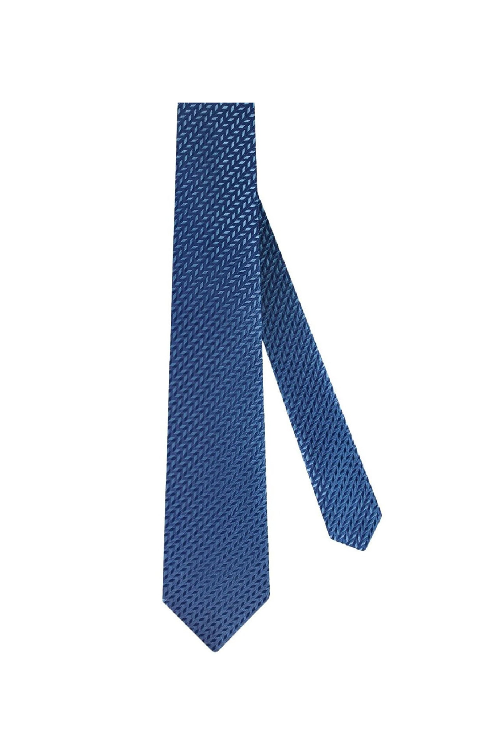 Cravate à motif géométrique tissé en soie - Bleu