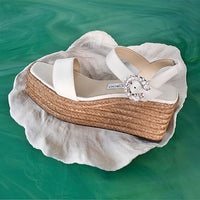 Sandales Mirabelle à talon compensé 70 en cuir - Latte & Crystal