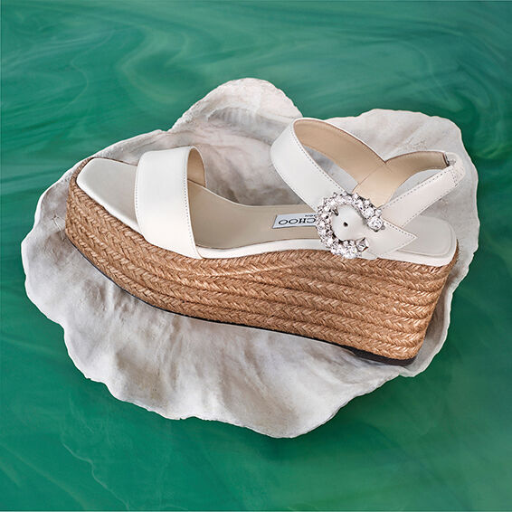 Sandales Mirabelle à talon compensé 70 en cuir - Latte & Crystal