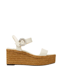 Sandales Mirabelle à talon compensé 70 en cuir - Latte & Crystal