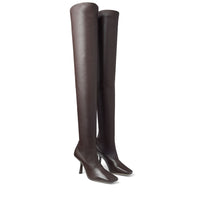 Mire 85 thigh-high boots in leather and stretch fabric - Brown & Brown