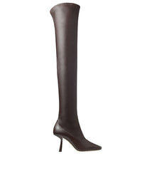 Mire 85 thigh-high boots in leather and stretch fabric - Brown & Brown