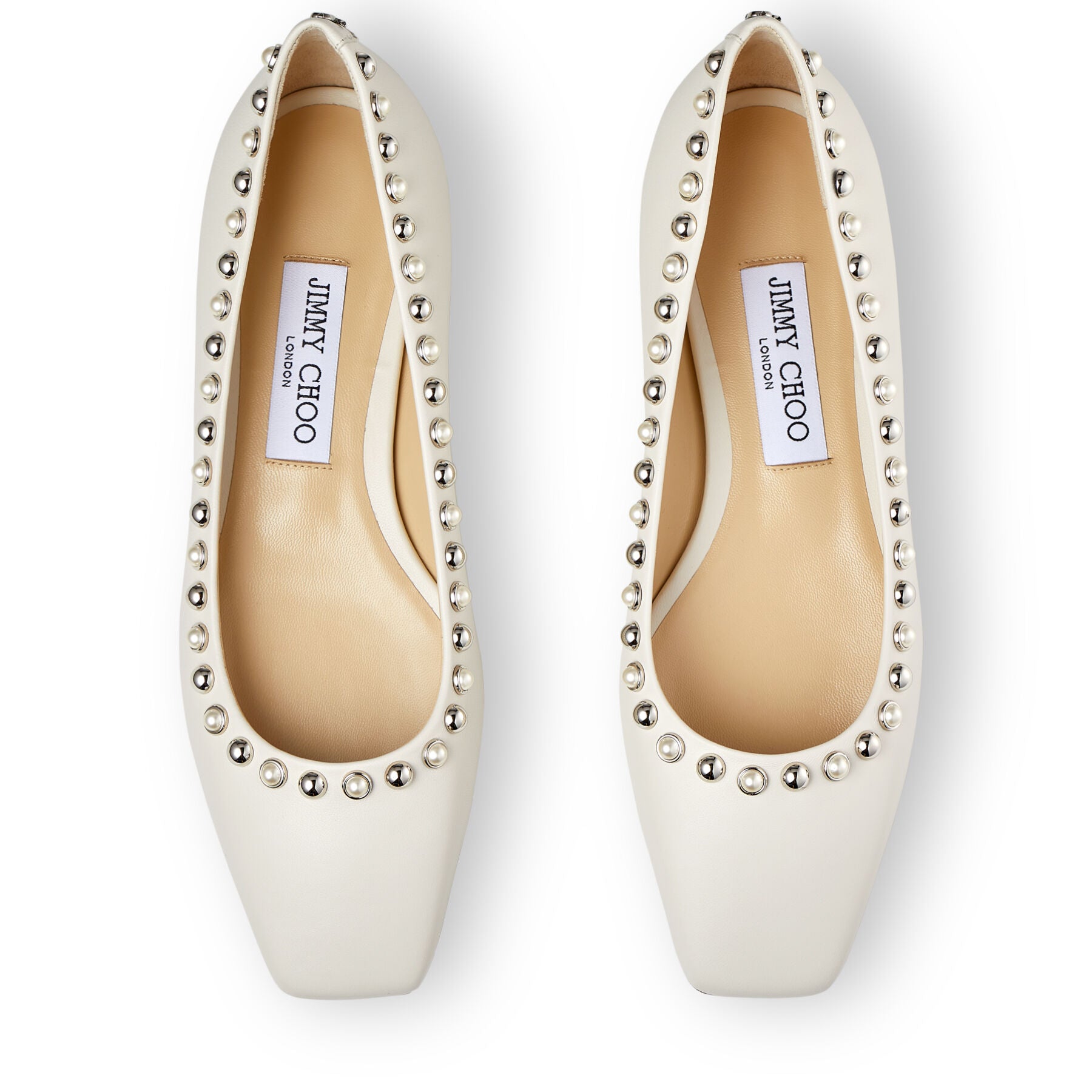 Ballerines Mirele plates en cuir perlées - Latte & White